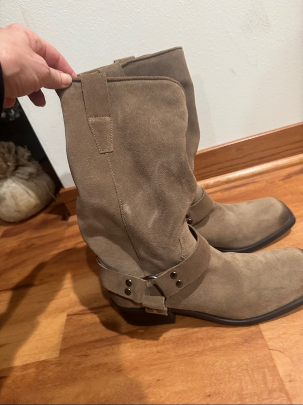 Steve Madden Taupe Suede Moto Boots